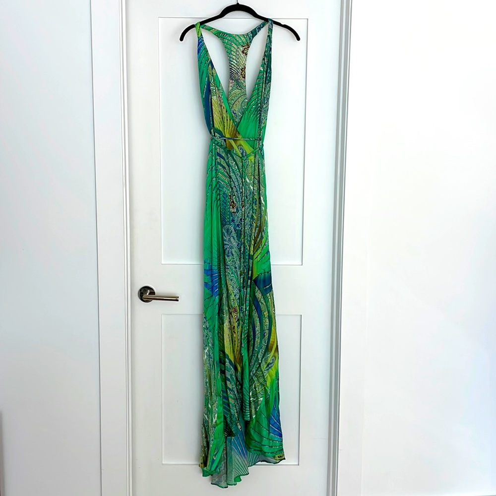 Beautiful long silk wrap dress by French designer Trisha Patterson